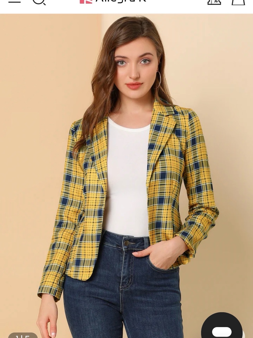 Allegra K Yellow Plaid Tailored Blazer Jacket
